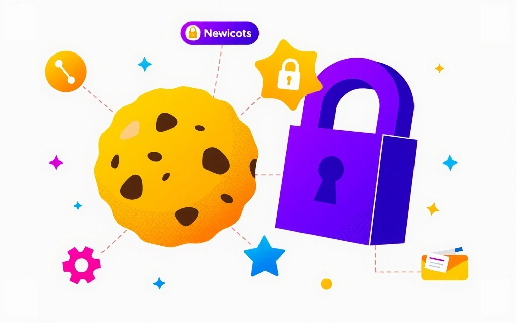 Ilustración de una galleta (cookie) digital con elementos de seguridad y privacidad